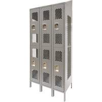 Casiers ventil&eacute;s, 2 niveaux, Bloc de 3, 36" x 18" x 88", Acier, Gris, D&eacute;mont&eacute;, Perfor&eacute; Trail Hammer and Bolt