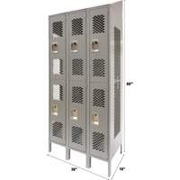 Casiers ventil&eacute;s, 2 niveaux, Bloc de 3, 36" x 18" x 88", Acier, Gris, D&eacute;mont&eacute;, Perfor&eacute; Trail Hammer and Bolt