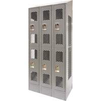 Casiers ventil&eacute;s, 2 niveaux, Bloc de 3, 36" x 18" x 88", Acier, Gris, D&eacute;mont&eacute;, Perfor&eacute; Trail Hammer and Bolt