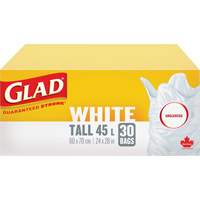 Tall 45L Unscented Garbage Bags, Regular, 24" W x 28" L, White Trail Hammer and Bolt