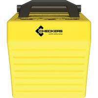 Cale de roue ultra-robuste pour l'exploitation mini&egrave;re Checkers Safety, PEHD, Jaune, 14-1/2" la x 17-1/2" p x 16" h Trail Hammer and Bolt
