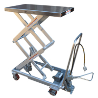 Table &eacute;l&eacute;vatrice &agrave; ciseaux hydraulique pneumatique, Acier inoxydable, 35-1/2" lo x 20" la, Cap. 800 lb Trail Hammer and Bolt