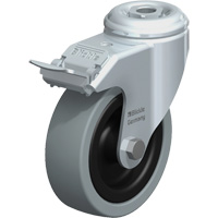 Light-Duty Caster, Swivel with Brake, 4" (101.6 mm), Solid Rubber, 242 lbs. (110 kg.) Trail Hammer and Bolt