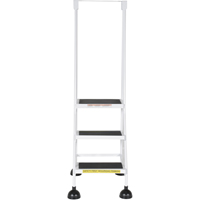 Stop-Step Ladders, 3 Steps, 16" Step Width, 28-11/16" Platform Height, Steel Trail Hammer and Bolt