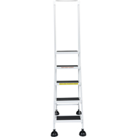 Light-Duty Stop-Step Ladders, 5 Steps, 16" Step Width, 47-11/16" Platform Height, Steel Trail Hammer and Bolt