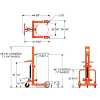 Hydraulic Large Liquid Gas Cylinder Cart HLCC, Polyurethane Wheels, 20" W x 20" D Base, 1000 lbs. Trail Hammer and Bolt