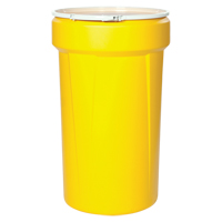Baril emboîtable en poly&eacute;thyl&egrave;ne, 55 gal. US (45 gal. imp.), Dessus ouvert, Jaune Trail Hammer and Bolt