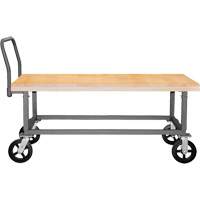 Adjustable Wood Deck Platform Truck, 48" L x 24" W, 1800 lbs. Capacity, Mold-on Rubber Casters Trail Hammer and Bolt