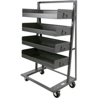 Single-Sided Heavy Duty A-Frame Cart with 4 Large Lipped Trays, 38" x 25" x 63", 2500 lbs. Capacity Trail Hammer and Bolt