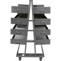 Double-Sided Heavy Duty A-Frame Cart with 8 Large Lipped Trays, 38" x 30" x 63", 2500 lbs. Capacity Trail Hammer and Bolt