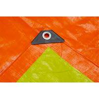 B&acirc;che tiss&eacute;e robuste haute visibilit&eacute;, Poly&eacute;thyl&egrave;ne, Vert/Orange, 16' x 20' x 12 mils Trail Hammer and Bolt