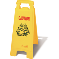 Wet Floor Safety Signs, Quadrilingual with Pictogram Trail Hammer and Bolt