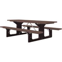 Recycled Plastic Picnic Tables, 6' L x 61-1/2" W, Brown Trail Hammer and Bolt