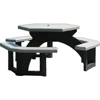Recycled Plastic Hexagon Picnic Tables, 78" L x 78" W, Grey Trail Hammer and Bolt