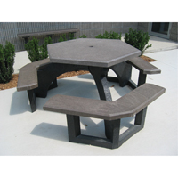 Recycled Plastic Hexagon Picnic Tables, 78" L x 78" W, Brown Trail Hammer and Bolt