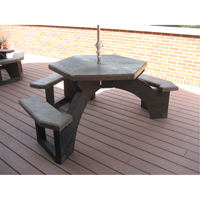 Recycled Plastic Hexagon Picnic Tables, 78" L x 78" W, Brown Trail Hammer and Bolt
