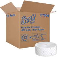 Scott&reg; Essential Toilet Paper, Jumbo/Coreless Roll, 2 Ply, 1150' Length, White Trail Hammer and Bolt