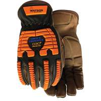 Drill Sergeant Impact Gloves, Large, Grain Leather Palm, Slip-On Cuff Trail Hammer and Bolt