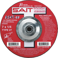Meule A24T Tough Grind, 4-1/2" x 1/4", Arbre 7/8", Oxyde d'aluminium, Type 27 Trail Hammer and Bolt