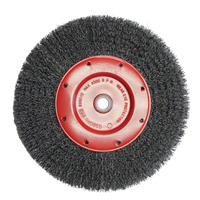 Economy Crimped Wire Wheel Brushes - Narrow Face, 6" Dia., 0.014 Fill, 2" Arbor Trail Hammer and Bolt
