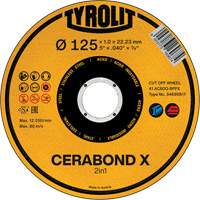 Cerabond X Cut-Off Wheel, 5" x 0.04", 7/8" Arbor, Ceramic Trail Hammer and Bolt