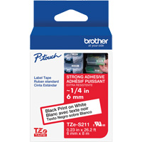 Ruban lamin&eacute; tr&egrave;s-r&eacute;sistant pour &eacute;tiqueteuses P-Touch, 6 mm x 8 m, Noir sur blanc Trail Hammer and Bolt