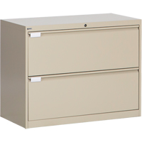 Lateral Filing Cabinet, Steel, 2 Drawers, 36" W x 18" D x 27-7/8" H, Beige Trail Hammer and Bolt