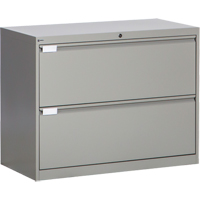 Lateral Filing Cabinet, Steel, 2 Drawers, 36" W x 18" D x 27-7/8" H, Grey Trail Hammer and Bolt