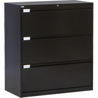 Lateral Filing Cabinet, Steel, 3 Drawers, 36" W x 18" D x 40-1/16" H, Black Trail Hammer and Bolt