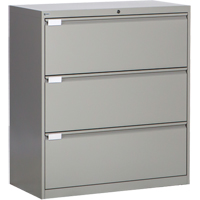 Lateral Filing Cabinet, Steel, 3 Drawers, 36" W x 18" D x 40-1/16" H, Grey Trail Hammer and Bolt