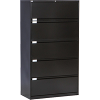 Lateral Filing Cabinet, Steel, 5 Drawers, 36" W x 18" D x 65-1/2" H, Black Trail Hammer and Bolt