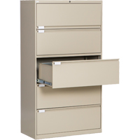 Lateral Filing Cabinet, Steel, 5 Drawers, 36" W x 18" D x 65-1/2" H, Beige Trail Hammer and Bolt