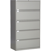 Lateral Filing Cabinet, Steel, 5 Drawers, 36" W x 18" D x 65-1/2" H, Grey Trail Hammer and Bolt