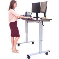 Adjustable Stand-Up Workstations, Stand-Alone Desk, 48-1/2" H x 48" W x 32-1/2" D, Walnut Trail Hammer and Bolt