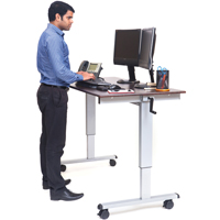 Adjustable Stand-Up Workstations, Stand-Alone Desk, 48-1/2" H x 59" W x 29-1/2" D, Walnut Trail Hammer and Bolt