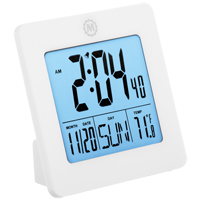 Desktop Clock, Digital, Battery Operated, 3.6" W x 1.5" D x 3.6" H, White Trail Hammer and Bolt