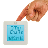 Desktop Clock, Digital, Battery Operated, 3.6" W x 1.5" D x 3.6" H, White Trail Hammer and Bolt