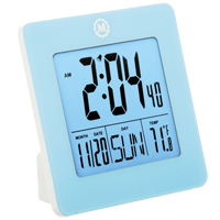 Desktop Clock, Digital, Battery Operated, 3.6" W x 1.5" D x 3.6" H, Blue Trail Hammer and Bolt