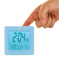 Desktop Clock, Digital, Battery Operated, 3.6" W x 1.5" D x 3.6" H, Blue Trail Hammer and Bolt