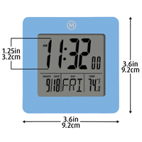 Desktop Clock, Digital, Battery Operated, 3.6" W x 1.5" D x 3.6" H, Blue Trail Hammer and Bolt