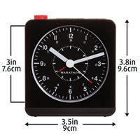 Desk Alarm Clock, Analog, Battery Operated, 3.5" W x 1.5" D x 3.75" H, Black Trail Hammer and Bolt