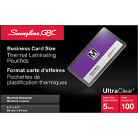 Pochettes lamin&eacute;es pour cartes d'affaires Swingline UltraClear Trail Hammer and Bolt