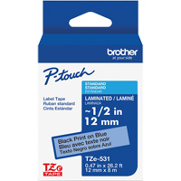 Ruban lamin&eacute; pour P-Touch, 12 mm x 8 m, Noir sur bleu Trail Hammer and Bolt