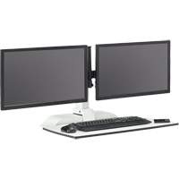 Bureau &eacute;lectrique assis/debout Soar avec bras d&eacute;cran double, Mod&egrave;le de bureau, 37-1/4" h x 27-3/4" la x 22" p, Blanc Trail Hammer and Bolt