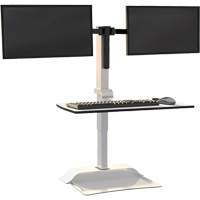 Bureau &eacute;lectrique assis/debout Soar avec bras d&eacute;cran double, Mod&egrave;le de bureau, 37-1/4" h x 27-3/4" la x 22" p, Blanc Trail Hammer and Bolt