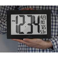 Self-Setting & Self-Adjusting Wall Clock with Stand, Digital, Battery Operated, Black Trail Hammer and Bolt