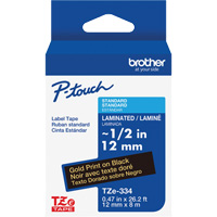 Ruban lamin&eacute; TZe-334 pour &eacute;tiqueteuses P-Touch compatibles avec les rubans TZe, Noir sur or, Largeur de 0,47" Trail Hammer and Bolt