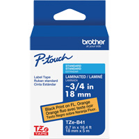 Ruban lamin&eacute; TZe-B41 pour &eacute;tiqueteuses P-Touch compatibles avec les rubans TZe, Noir sur orange fluorescent, Largeur de 0,7" Trail Hammer and Bolt