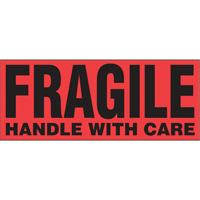 "Fragile Handle with Care" Special Handling Labels, 5" L x 2" W, Black on Red Trail Hammer and Bolt