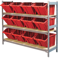 Wide Span Shelving with Jumbo Plastic Bins, Steel, Boltless, 800 lbs. Capacity, 66" W x 60" H x 18" D Trail Hammer and Bolt